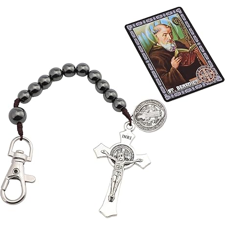 St Benedict Keychain with Rosary Beads