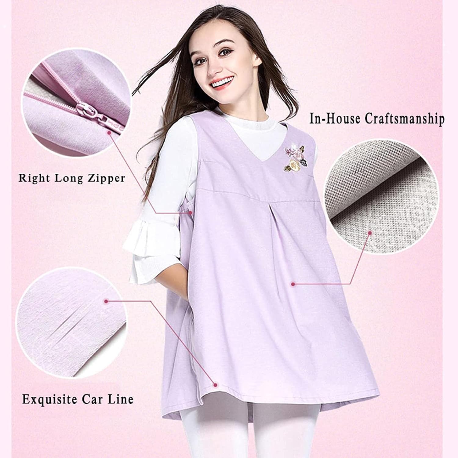 EMF Anti-Radiation Clothes, Pregnancy Dress Bellyband Apron Radiation Hard/Conductive/Shielding Fabric,Pink-OneSize