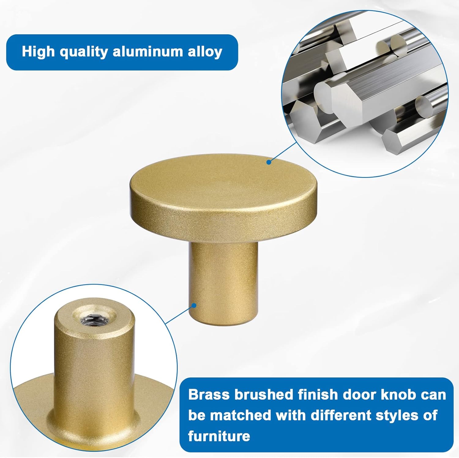 Weaverbird 10X Gold Round Drawer Pulls Cabinet Knobs Aluminum Alloy Cupboard Door Knobs Single Hole Kitchen Hardware Door Pull Handle with Screws - Image 3