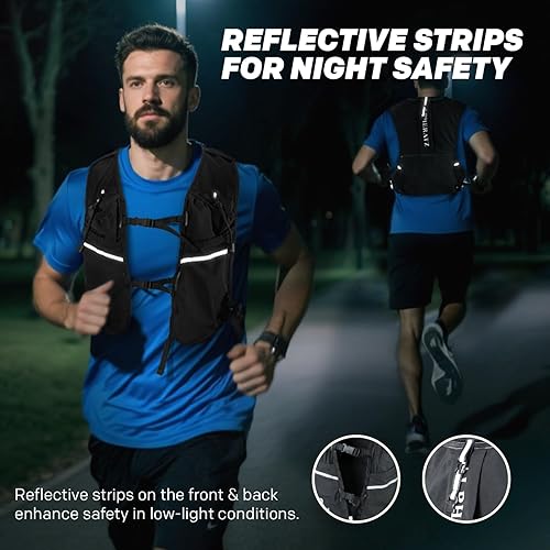 Miniatura 6 de Alpheratz Chaleco de hidratación para correr con vejiga de agua de 16.9 fl oz, correas ajustables ligeras para el pecho, mochila de hidratación para