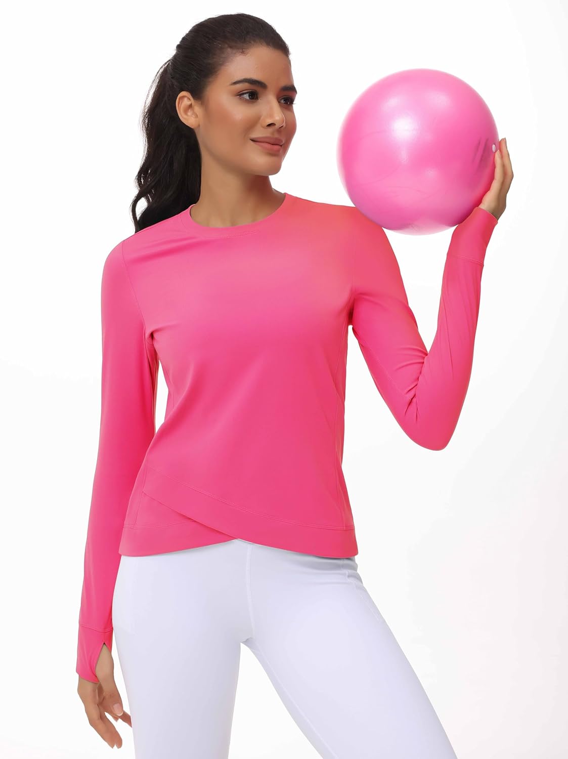 Women's Long Sleeve Compression Shirts Workout Tops Cross Hem Athletic Running Yoga T-Shirts with Thumb Hole - Image 5