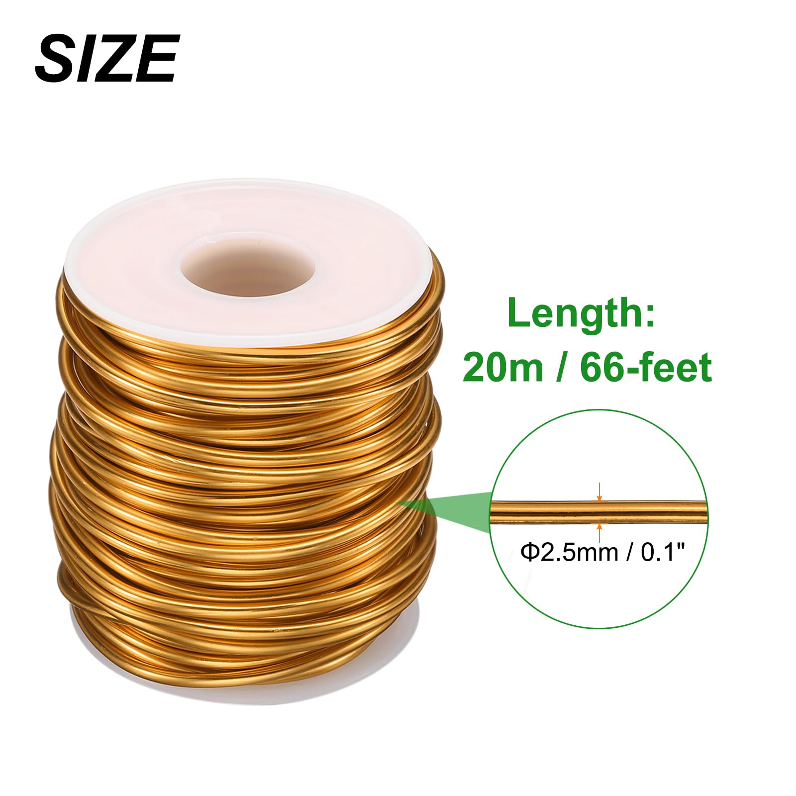 QUARKZMAN Alambre de Entrenamiento de Bonsái de Aluminio Anodizado en Rollo de 2.5Mm/10 Gauge y 20M de Longitud Alambre Bonsái Flexible para Jardín, Paisajismo, Plantación, Dorado