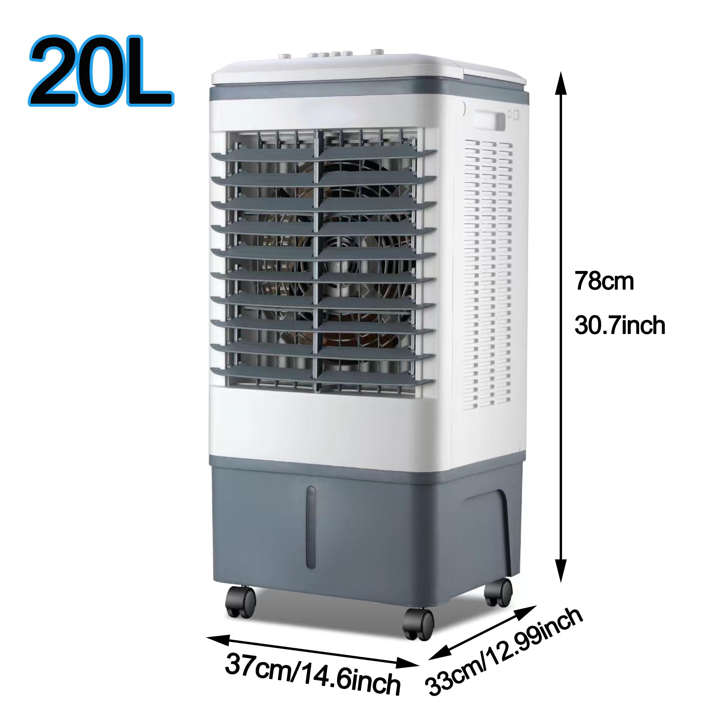 Raffreddatore d'aria evaporativo, 75 W, presa d'aria, ventola di raffreddamento portatile mobile, serbatoio dell'acqua visibile da 20 litri, 3 modalità, 3 velocità, per grandi stanze