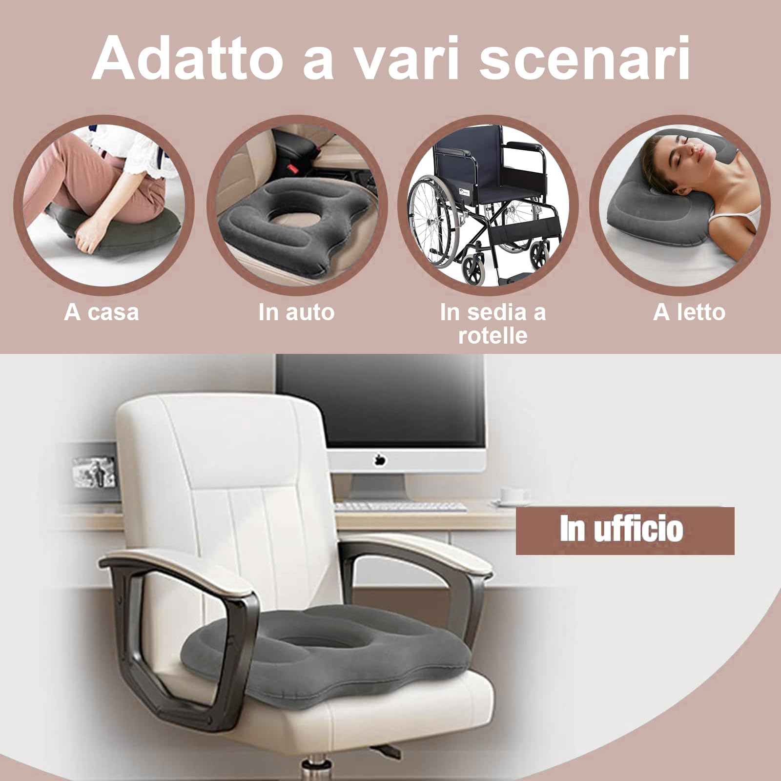 Cuscino Gonfiabile Per Coccige 34 Cm, Antidecubito E Per Emorroidi, Morbido E Traspirante, Con Pompa Inclusa, Ideale Per Ufficio, Auto E Viaggi
