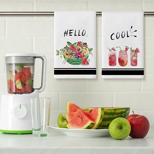 Miniatura 4 de Honoson 4 paños de cocina de sandía para el verano, estilo casa de campo, toalla decorativa de cocina absorbente de sandía a cuadros para cocina,