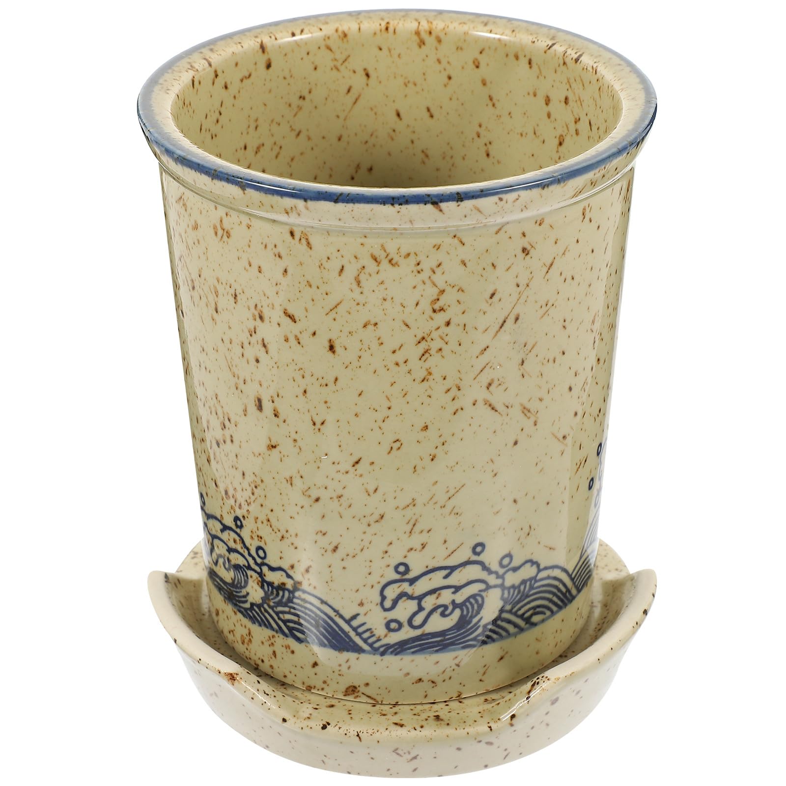 Yardwe Porte-ustensiles et Motif Délicat en Céramique pour Comptoir Cuisine Khaki Support Pratique Design Moderne pour Baguettes et Cuillères