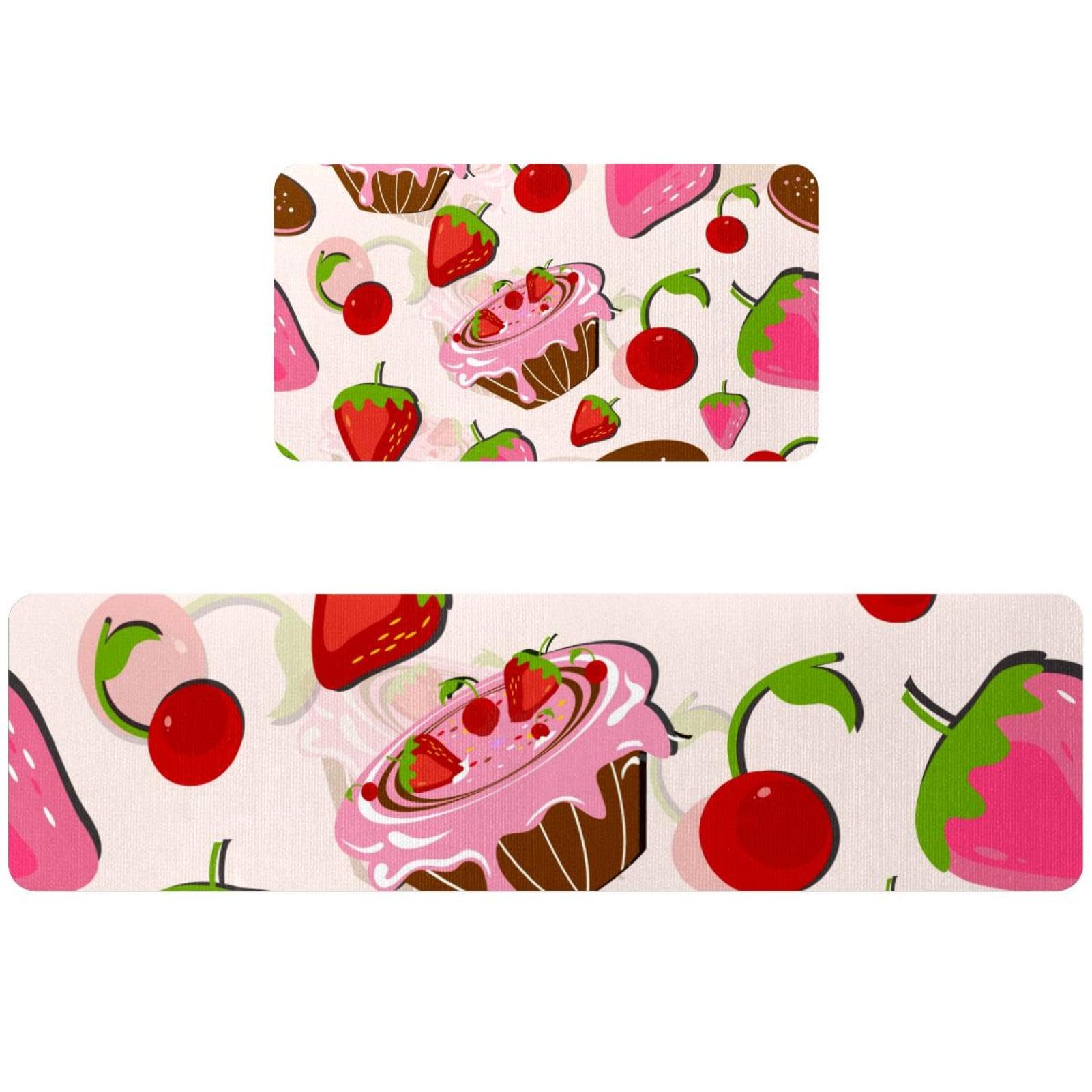Tapis de cuisine antidérapant motif fraise et biscuit pour un espace propre et gourmand