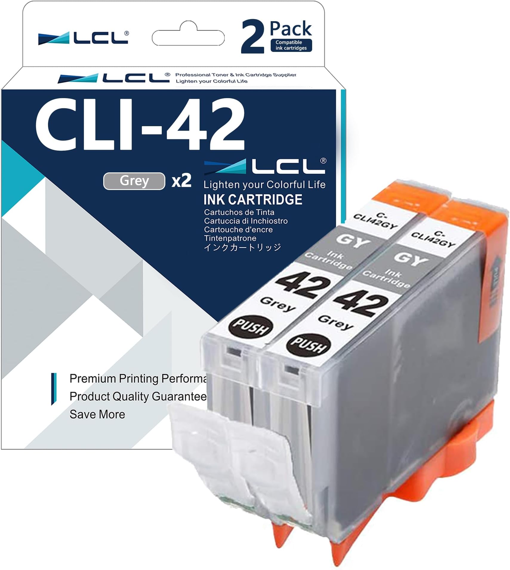 LCL Compatible Ink Cartridge Replacement for Canon CLI42 CLI-42 GY CLI-42GY Pro-100 Pro-100S (2-Pack Grey)