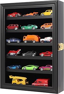 PKHROR Toy Cars Display Case 1/64 Scale Diecast Car Display Case Wall Mount Model Car Display Storage Cabinet Lockable with 98% UV Protection Acrylic & Removable Shelf Rack -Black