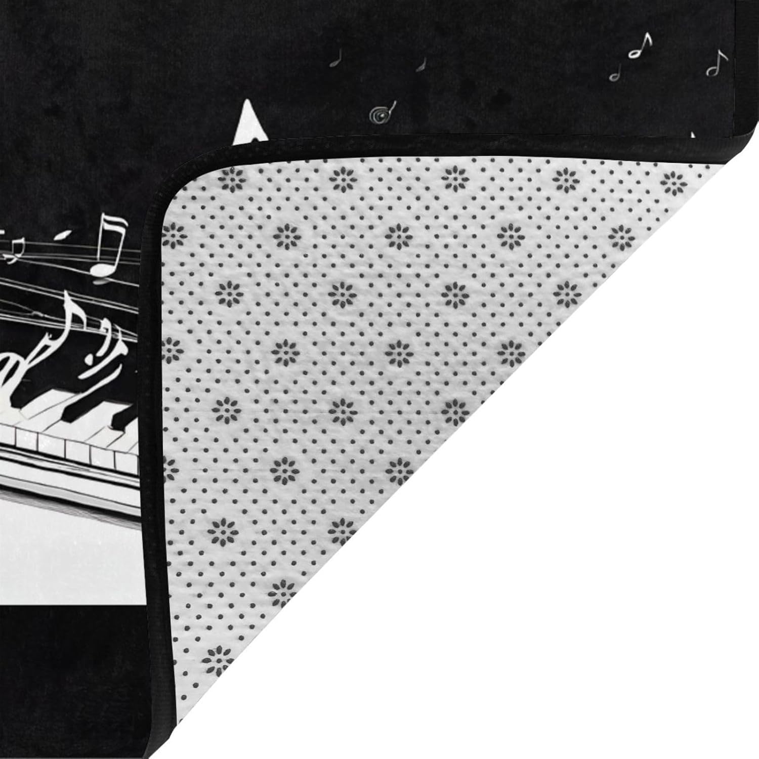 Flannel Non-Slip (Black White Music Note) Rug Pad 80×50in Soft Washable Protective for Hardwood Floors Bedroom Bathroom Living Room