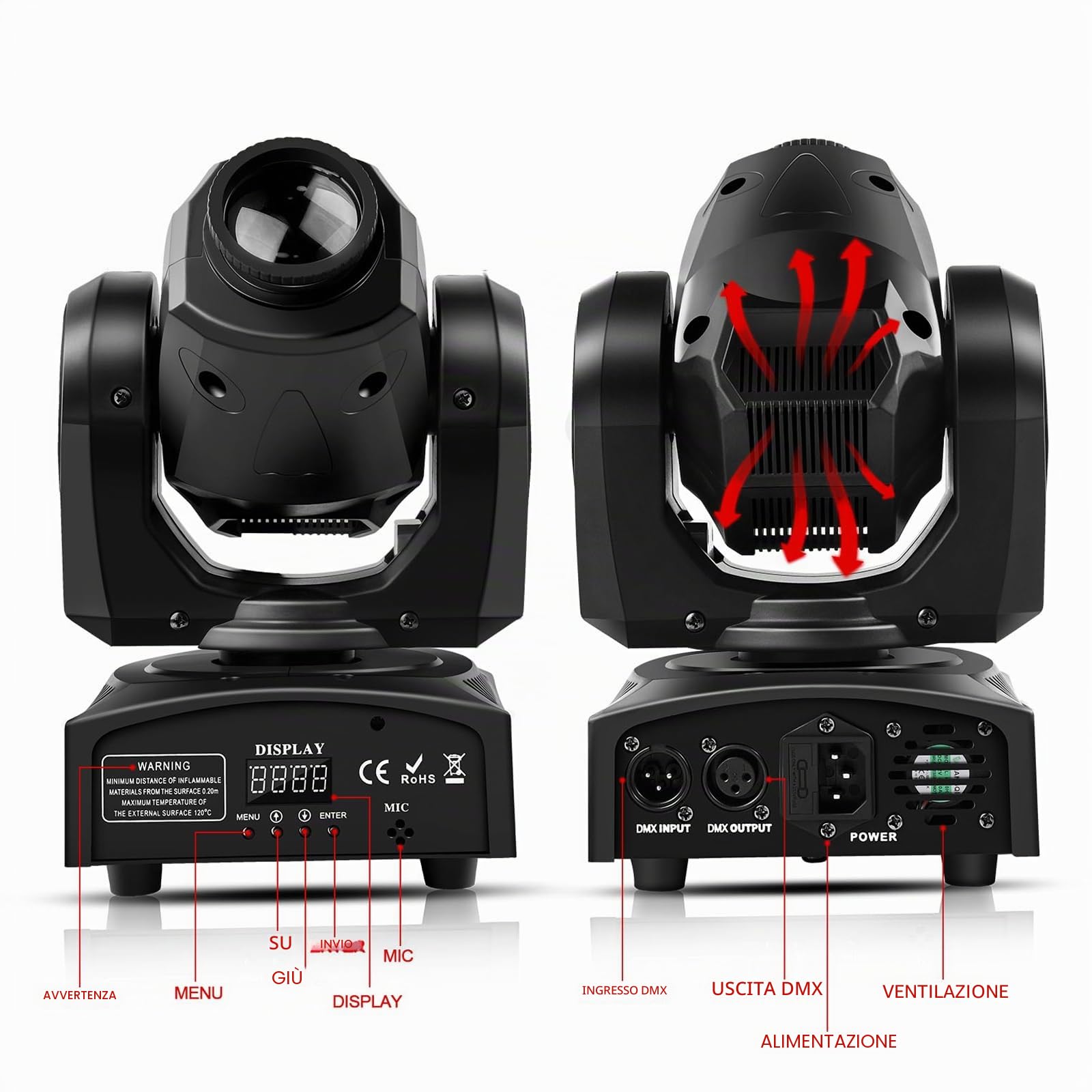 Lyre Led, UKing 50W Testa Mobile con Telecomando DMX 512 Illuminazione da discoteca DJ Luce 8 Gobos 8 Colori Sono/Auto/Master Slavo/Stroboscopio per DJ Serata Festa KTV Bar Club