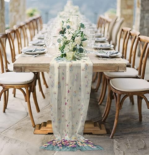 Miniatura 4 de Elegant Flowers Chiffon Table Runner 120 Inches Long, Voile Sheer Tulle Runner for Rustic Wedding Reception Bridal Shower Decorations Birthday