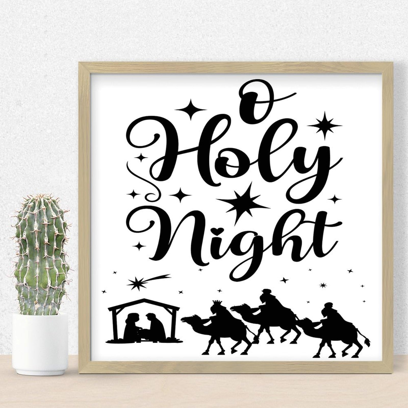 Décoration chrétienne O Holy Night avec panneau mural en bois rétro de 30 cm