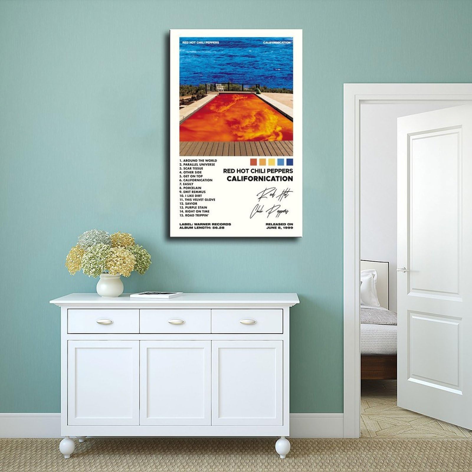 TONFON Poster Californication, poster su tela, motivo: Red Hot Chili Peppers, decorazione per camera da letto, sport, ufficio, camera da letto, regalo, con cornice, 50 x 75 cm