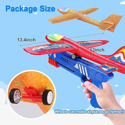 Miniatura 8 de Paquete de 3 lanzadores de aviones de juguete para niños de 13 pulgadas, planeador de espuma LED, catapulta, avión al aire libre, 2 modos de vuelo,