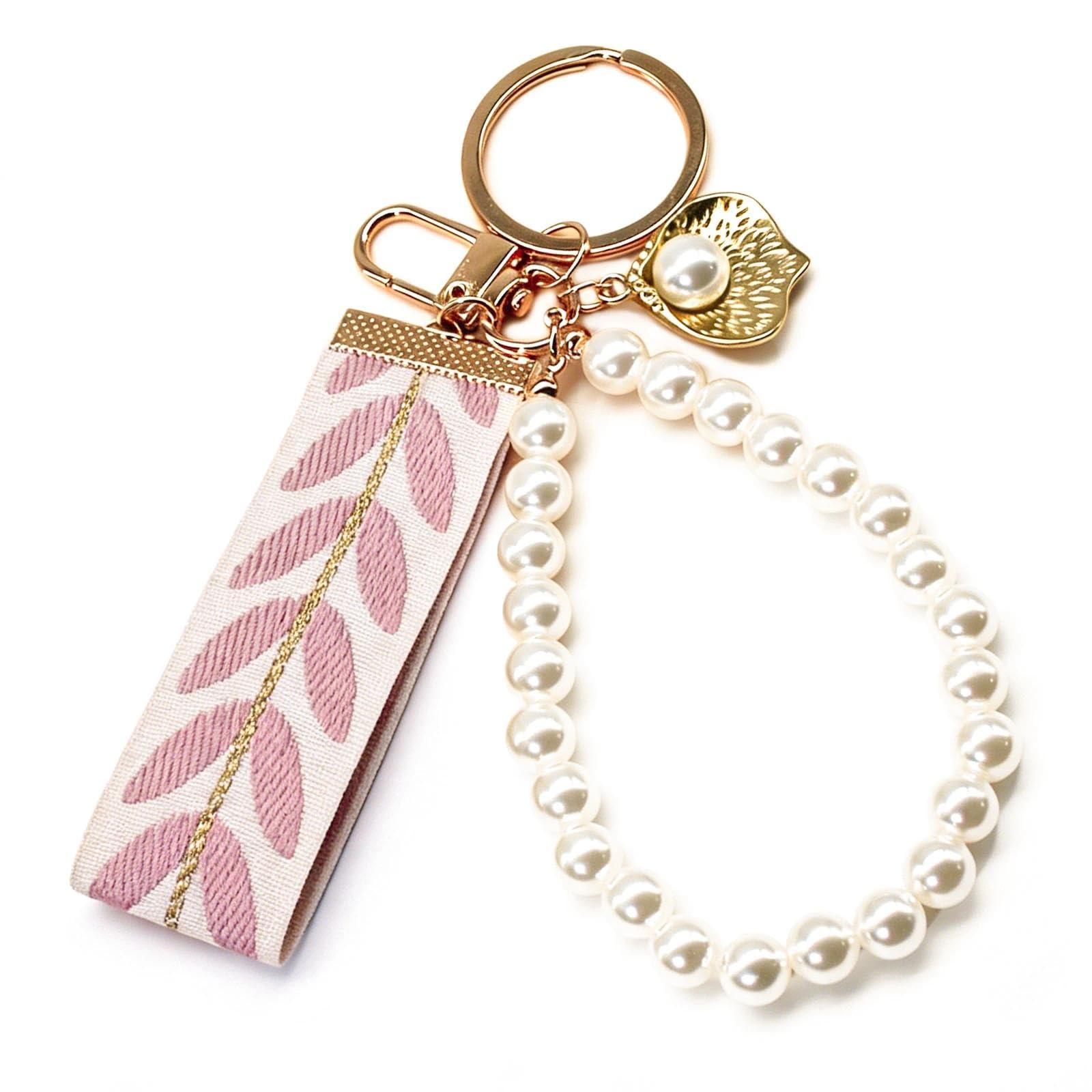 Mewtweo Women's Pink Keychains For Car Keychain Cute Pearl Key Rings Wristlet Keyring Gifts For Girls Purse Bag Backpack Accessories