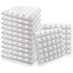 Paneles Acusticos Blancos SK Studio Paquete de 12 Insonorizacion Pirámide Espuma Absorcion Aislamiento Acustica Paneles Tratamiento 30x30x5cm, Blanco