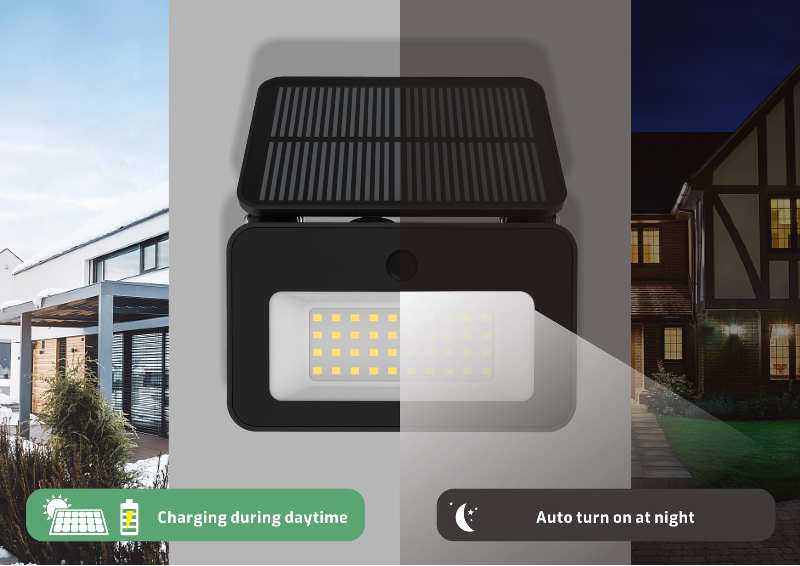 greenandco 2 x LED Solar Floodlight with Motion Sensor 1000 Lumen 3 Levels Adjustable Light Colour 6500/4000/3000 K IP65 Wall Light - Image 4