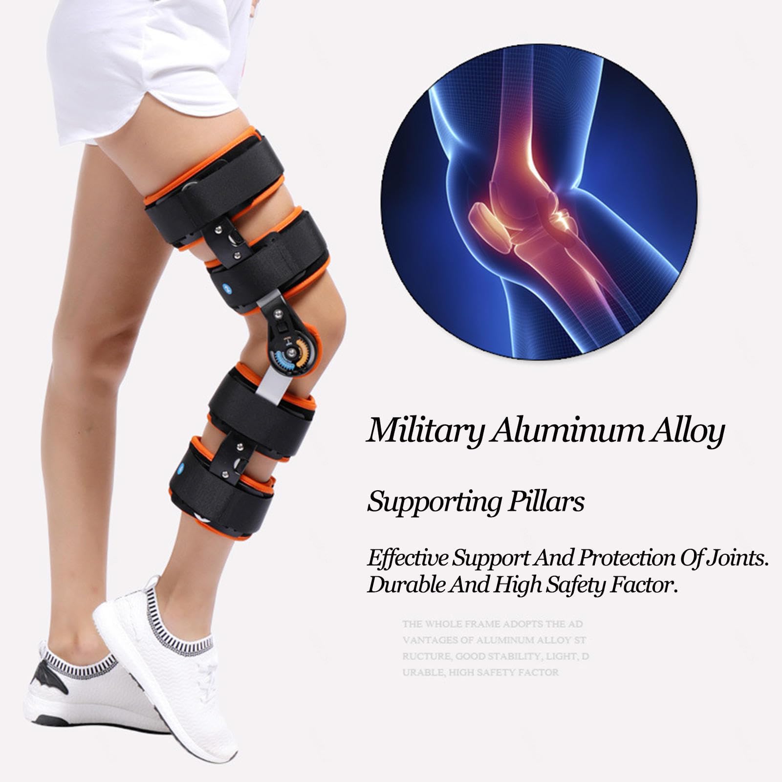 Rodillera ROM articulada Inmovilizador de Pierna Ajustable inmovilizador de Rodilla con estabilizadores de piernas Laterales postoperatorio Soporte para Las Rodillas por Alivio del Dolor