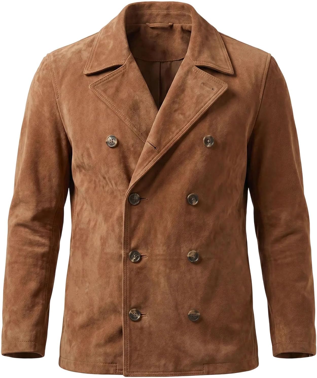 Men Suede Blazer Jacket Long Sleeve Double Breasted Lapel Collar Coat Vintage Business Casual Fall Winter Outerwear