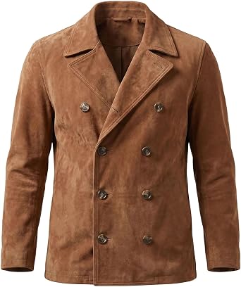 Men's Suede Jacket Double Breasted Vintage Coat Casual Autumn Warm