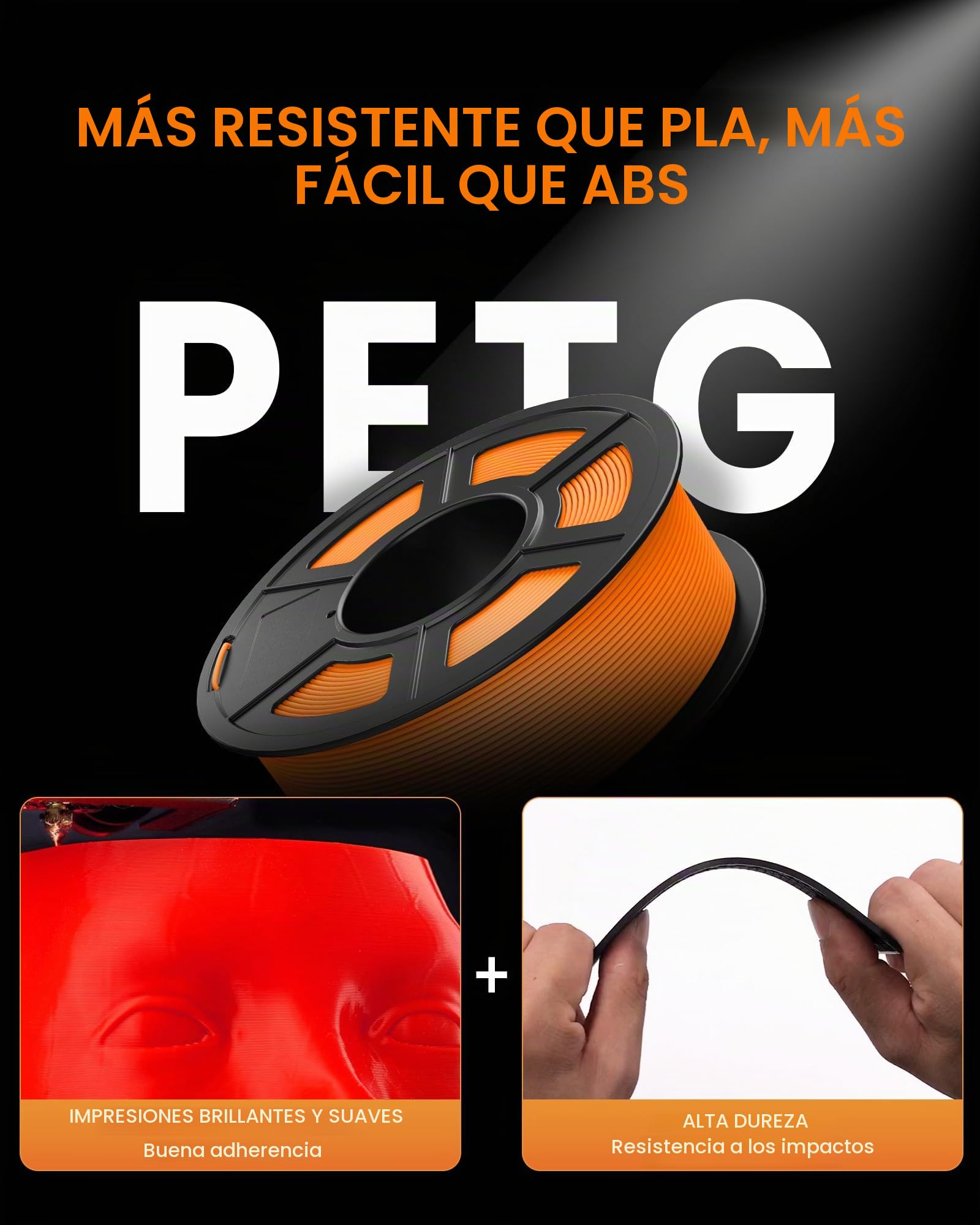 TECBEARS Mate PETG Filamento 1,75 mm 4KG Negro, PETG de Alta Velocidad 30-600mm/s, Fuerte Tenacidad, +/- 0.02 mm，4 Carretes, 1 kg por Carrete (Mate Negro*4)