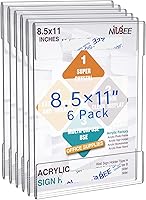 NIUBEE 8.5x11 Clear Acrylic Sign Holders with Adhesive - No Drill Wall Mount Frames for Menus, Signs, Photos (6 Pack)