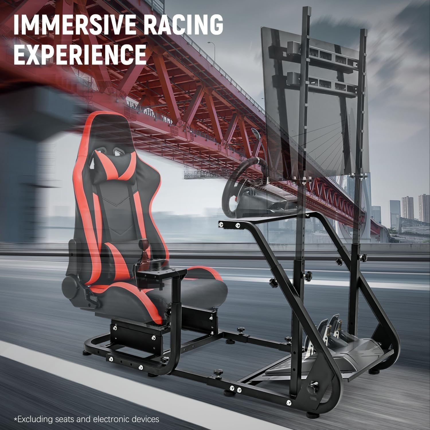 Marada Stojak na kokpit, stojak na koło wyścigowe pasuje do Logitech G25 G27 G29 G920 Thrustmaster Fanatec symulator jazdy kokpit bez kółek pedały siedzenie TV