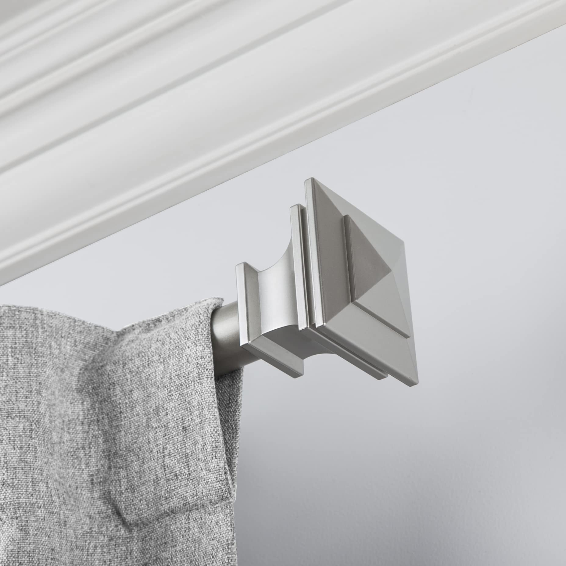 72-144" Nickel Curtain Rod, Quick Easy Installation, No Tools Option, 1" Diameter, Durable Steel Construction, Supports Heavy Fabrics, Decorative Square Finial, 4 Brackets, 72"-144" Adjustable