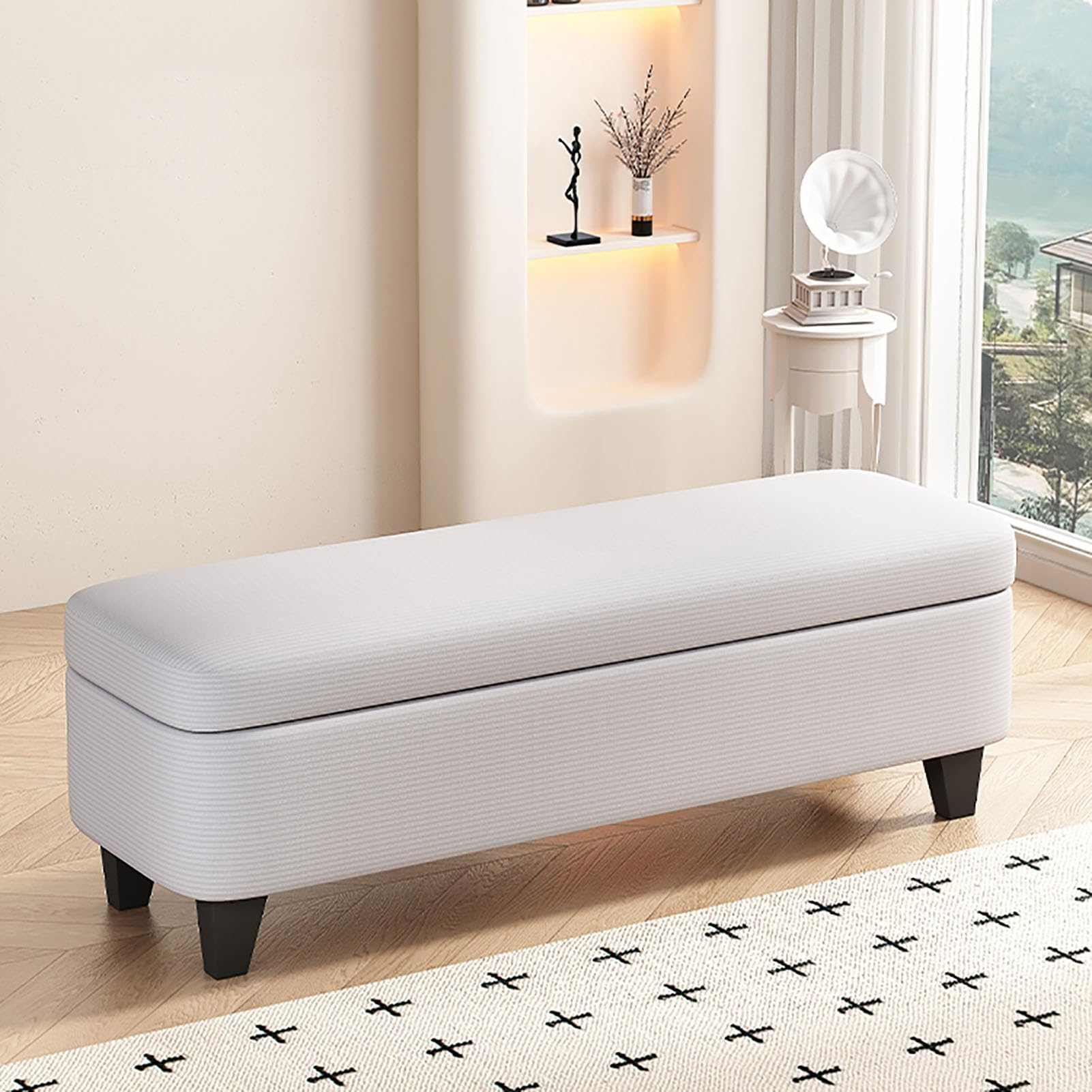Banc ottoman rangement gris meuble appoint rectangulaire velours