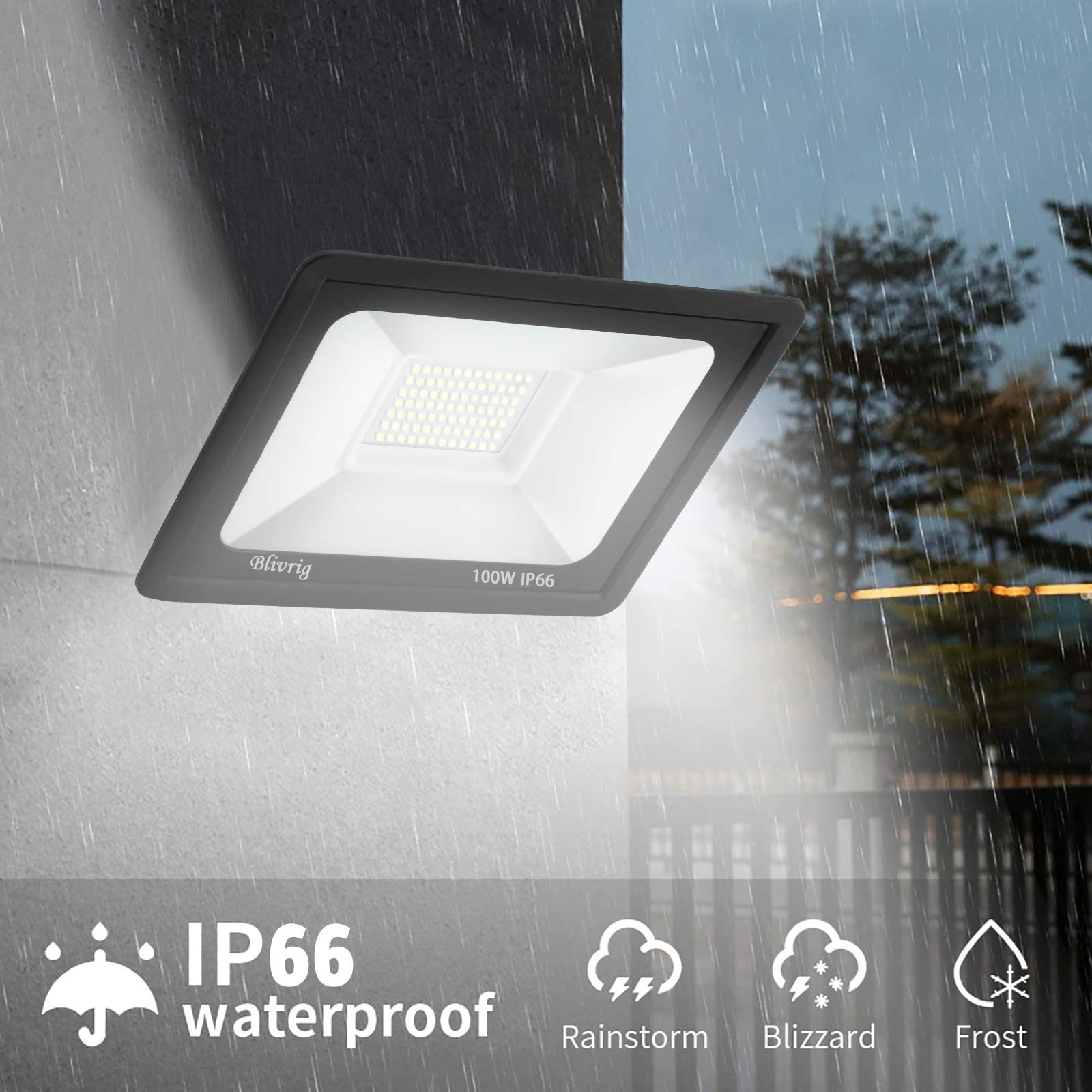 LED Strahler Außen 100W, LED Scheiwerfer 6000K Kaltweiß 10000LM | IP66 Wasserdicht Außenstrahler, 120° Strahl, Fluter für Garten Garage Hof Hinterhof