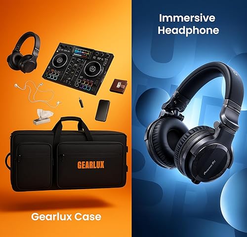Miniatura 3 de Pioneer DJ DDJ-FLX10 Controlador profesional de DJ de 4 canales, paquete negro con funda de transporte, auriculares HDJ-CUE1, cable XLR y paño de
