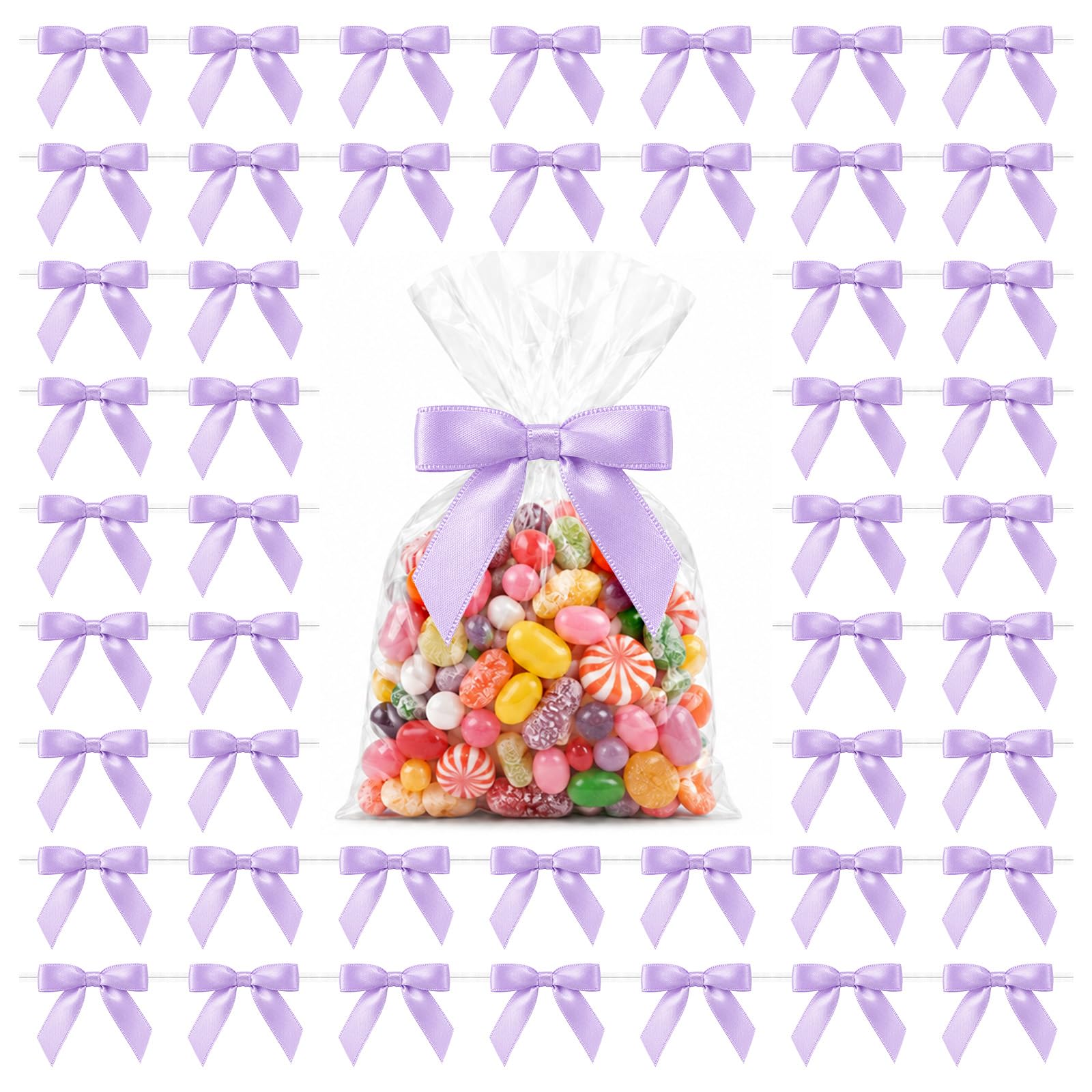 50PCS Purple Satin Ribbon Bows Mini Pretied Twist Tie Bows for Decor