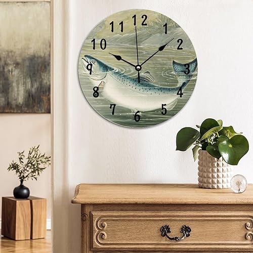 Miniatura 3 de ArogGeld Reloj de madera con diseño de pez y trucha arco iris, regalo para amantes de la pesca, reloj de pared colgante con pilas, reloj de madera