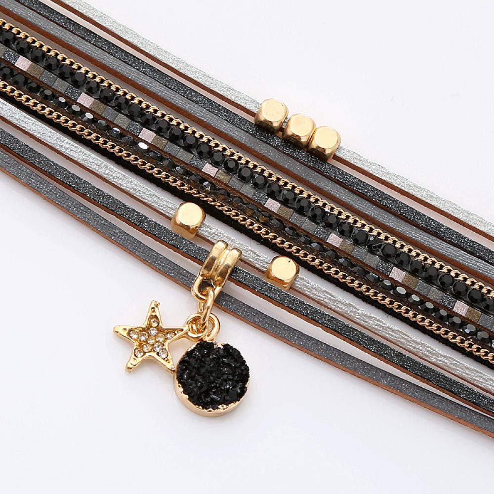 Lederarmband für Frauen, mehrschichtige Retro-Lederarmband Schwarz Magnet Schnalle Armband Mode Armband Lederlegierung Armband Damen Wildschmuck Armband Personalisierte Kleidung Accessoires Juwelrrr