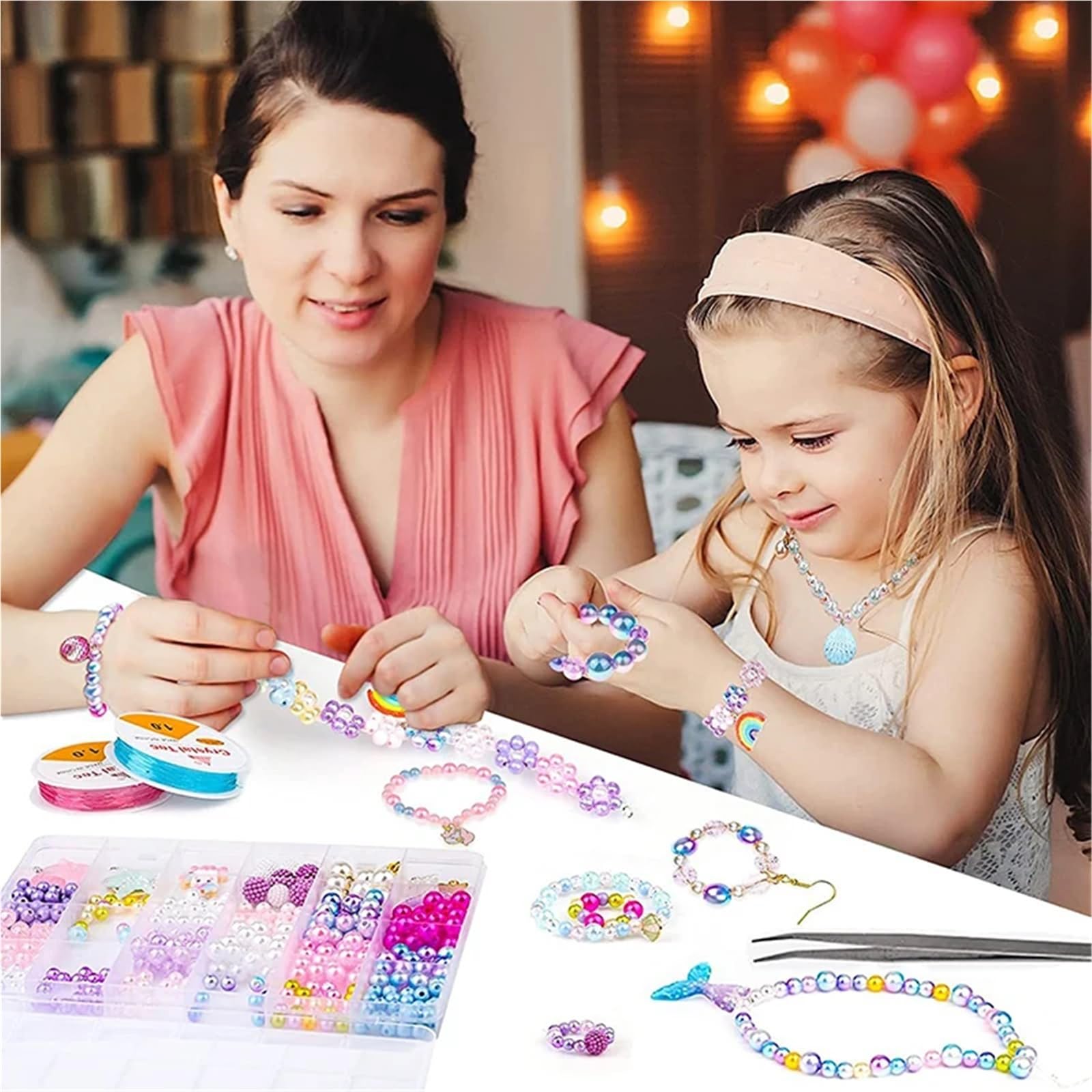 L6NqIAG Kit para Hacer Pulseras Kit de cuentas perlas arcoíris con degradado, kit for hacer pulseras, pendientes, collares, y bisutería(B 773pcs)