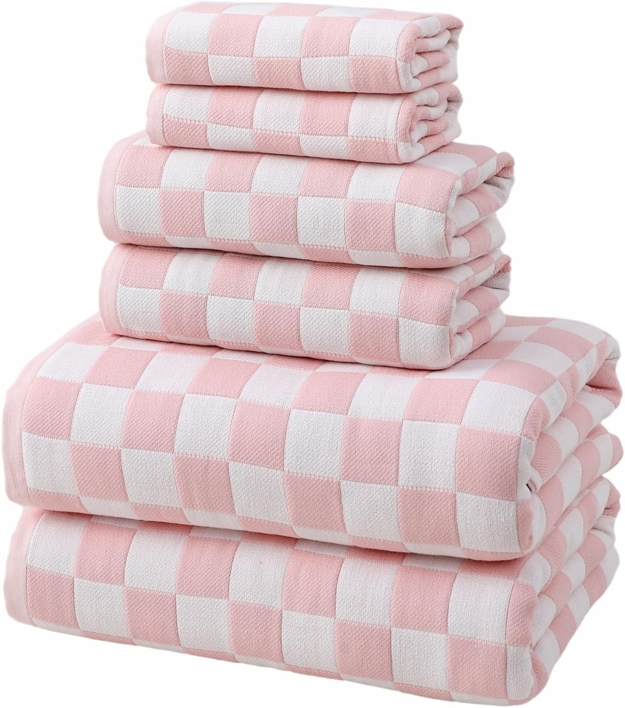 SK Studio 6 Piece Bath Towels Set for Bathroom, 2 Bath Towels, 2 Hand Towels, and 2 Wash Cloths, Cotton Highly Absorbent Towels for Bathroom, Sports, and Hotel, Pink