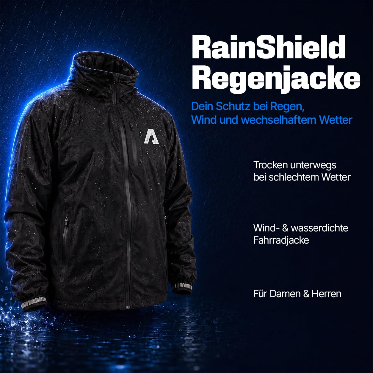 Alpensattel RainShield Fahrradjacke | Wind- & Wasserdichte Regenjacke für Damen & Herren | Leichte & Atmungsaktive Fahrrad Jacke | Reflektierend mit optimalem Schutz vor Regen & Wind | S-XXl wählbar