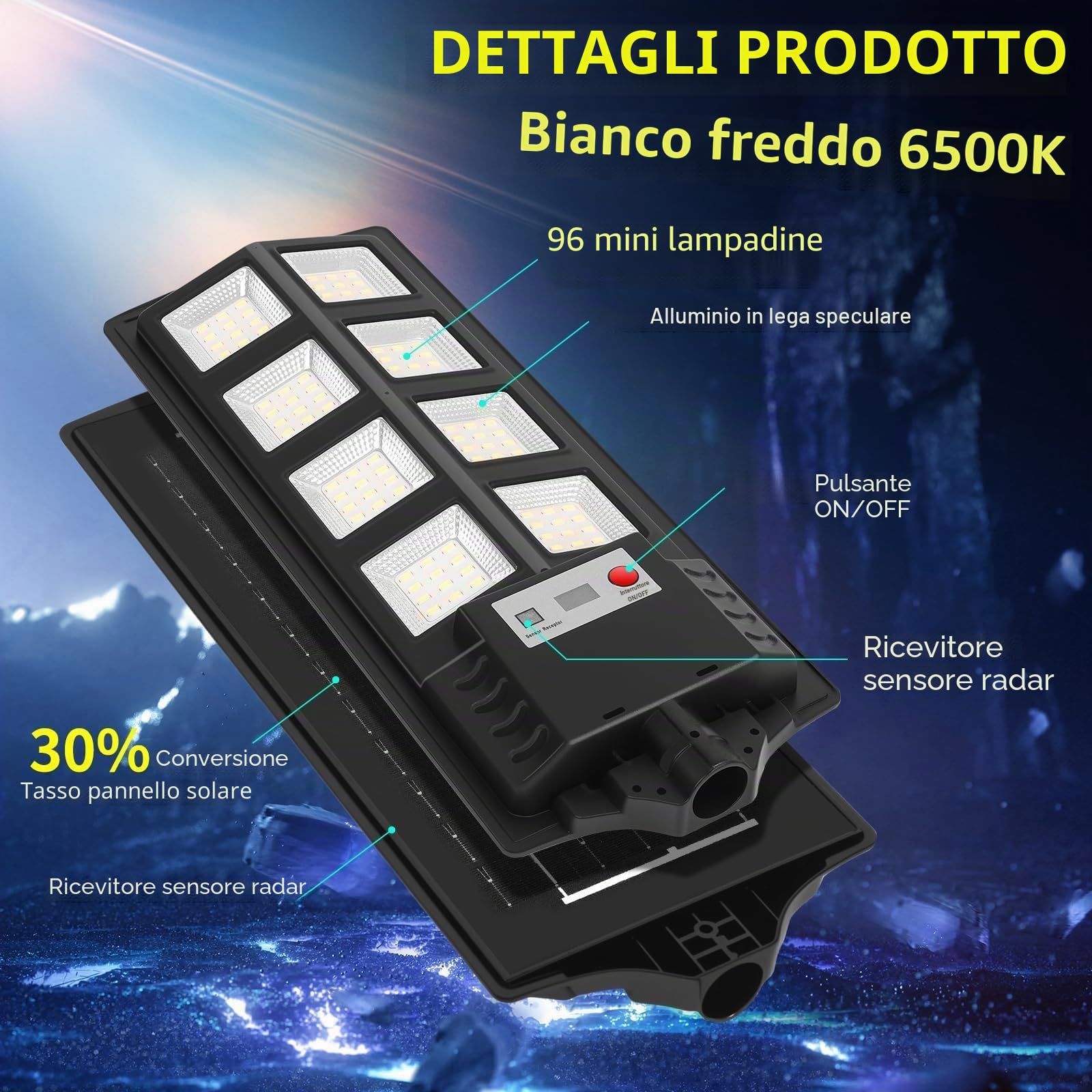 400W Lampione Solare Led Esterno con Telecomando 2 pezzi, IP66 Impermeabile Lampada Stradale Solare con Sensore di Movimento,IP66 Impermeabile Faro Stradale con Pannello Solari Cortile, Garage