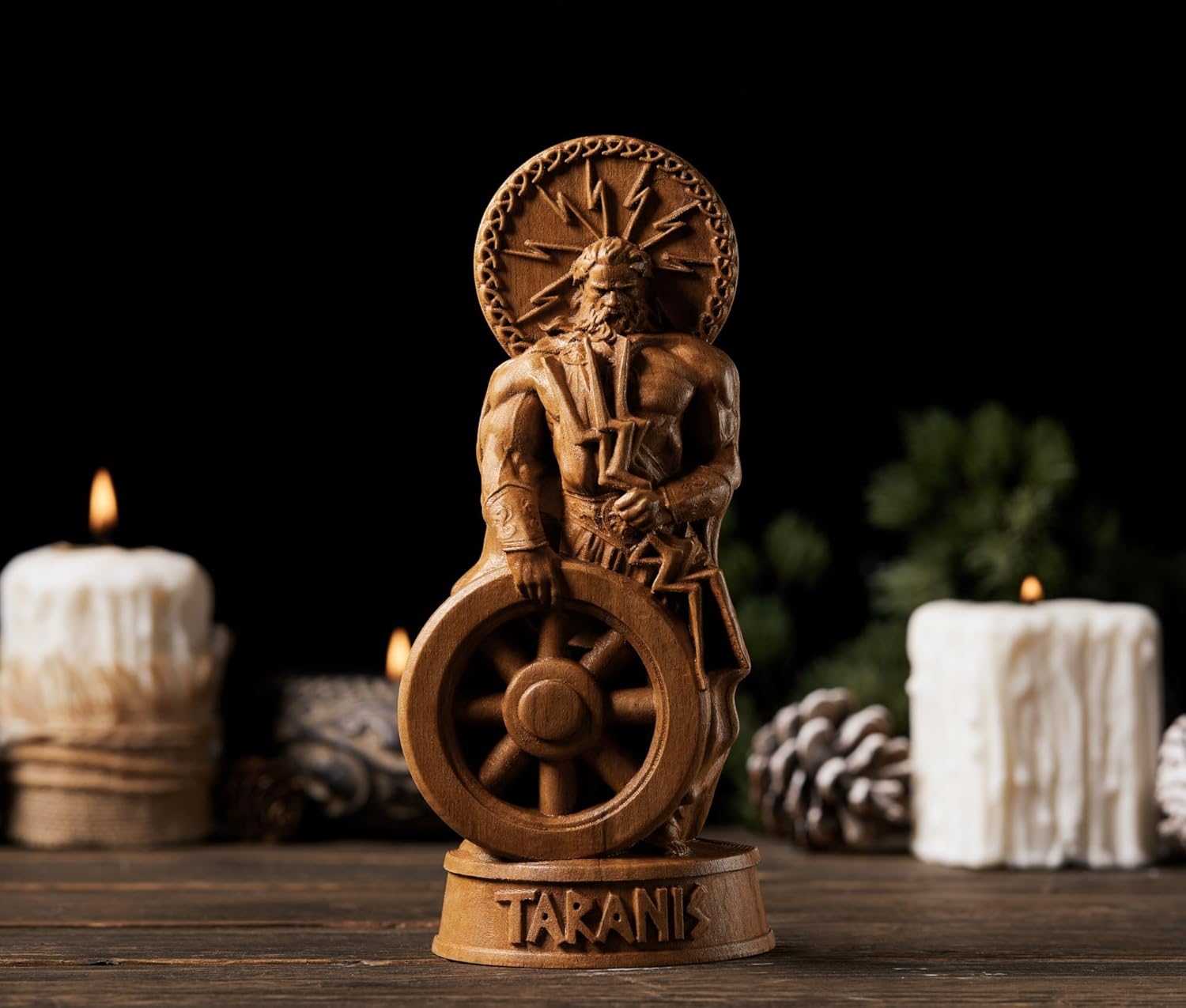 Taranis Wooden Statue, Celtic Mythology, Home and Altar Decoration (Wood)