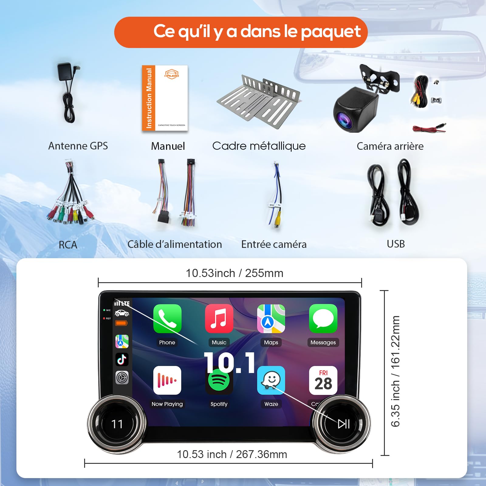 Haudio 2 Din Autoradio avec CarPlay Sans Fil et Android Auto, 10.1 Pouces Autoradio Bluetooth avec Caméra Arrière, Lien Miroir, AM/RDS/FM, Compatible avec Toutes les Voitures avec Double Bouton 2+64Go