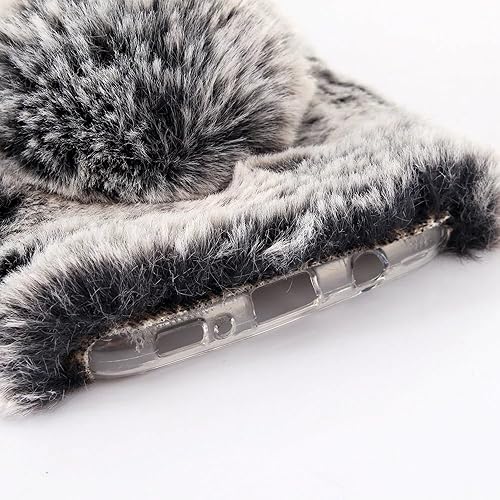 Miniatura 4 de Funda Xiaomi Mi 9T, Preciosa funda cálida hecha a mano de conejito peludo de lujo Bling Crystal Rhinestone Soft Beaver Rex Rabbit Ear Fur Case para