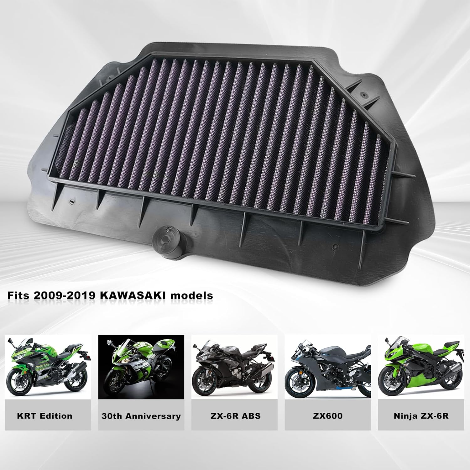 RYANSTAR RACING Engine Air Filter Compatible with 2009-2019 Kawasaki Ninja ZX-6R / ZX600 (KA-6009) Powersport Air Filter Washable & Reusable High Performance Air Filter