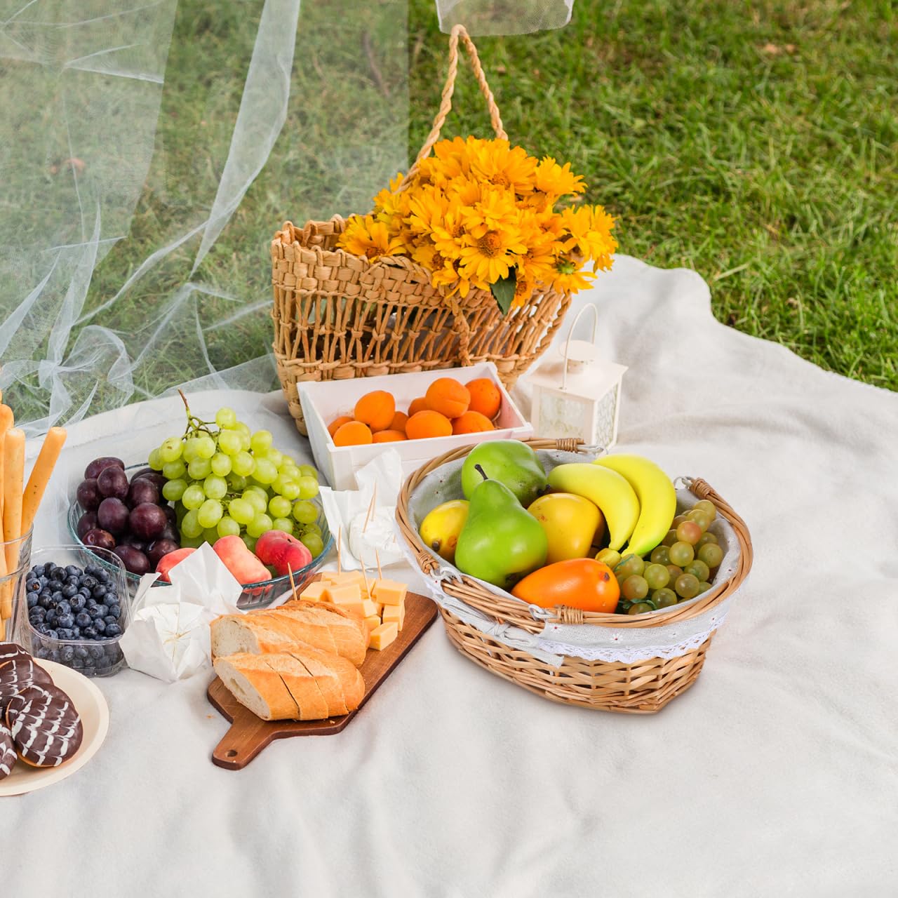 Toddmomy Weidenkorb mit Henkel, Geflochtener Picknickkorb aus Natur-Weide, Handgearbeiteter Einkaufskorb mit Stoffeinlage, Lebensmittelecht Pilzkorb für Ernte & Garten, Osterkorb Präsentkorb