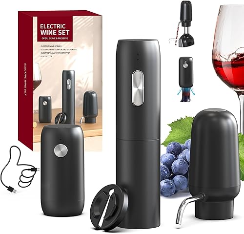 Vista 12 de CIRCLE JOY Juego de abridor de vino eléctrico recargable 8 en 1 de acero inoxidable automático abridor de botellas de vino con vertedor aireador