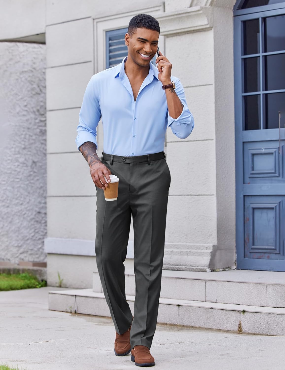 COOFANDY Calça social masculina com ajuste clássico, frente lisa, casual, cintura expansível, calça social em promoção! Veja a oferta e mais achadinhos de Calças 3 Hoje é o melhor dia para comprar COOFANDY Calça social masculina com ajuste clássico, frente lisa, casual, cintura expansível, calça social com aquele preço maroto! Promoção! Aproveite a oferta! 3