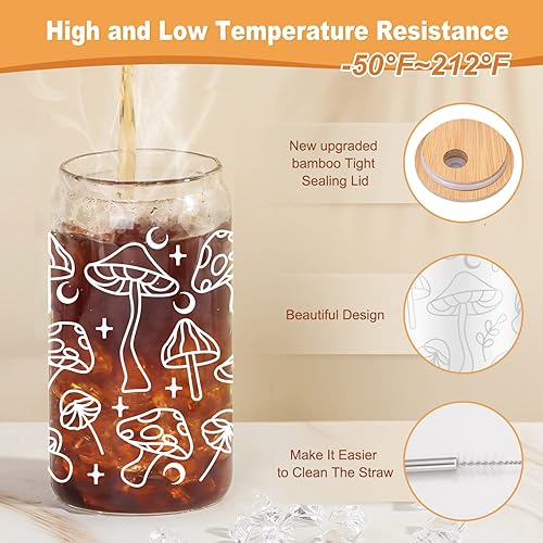 Miniatura 3 de Lvoetgif Vasos de café helado floral con mariposas con tapas de bambú y pajilla, taza con forma de lata de cerveza de flores silvestres, flores de