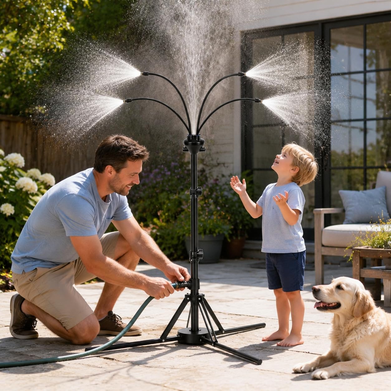 Brumisateur Terrasse,Système de brumisation extérieur réglable | Brumisateur sur Pied pour Terrasse, Jardin,Brumisateur Portable (Noir)