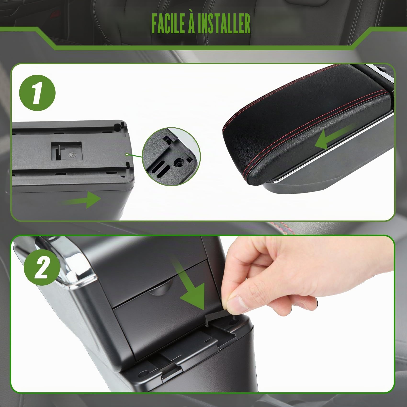 Accoudoir Centrale pour Citroen Berlingo, Rangement Intégré, Cuir Noir, Facile à Installer, Accessoire Intérieur Voiture