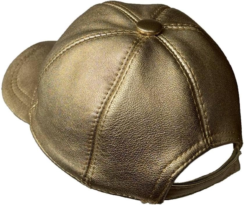 Lukkizara Metallic Genuine Leather Baseball Cap Sheepskin Adjustble Classic Referee Snapcack Hat